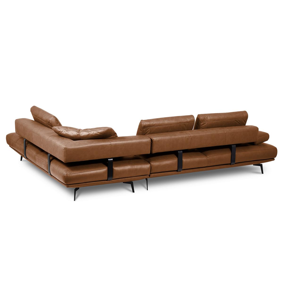 Ecksofa Como Echtleder Cognac 306x237 - Cognac/Schwarz, Design, Leder (306/237cm) - Livetastic