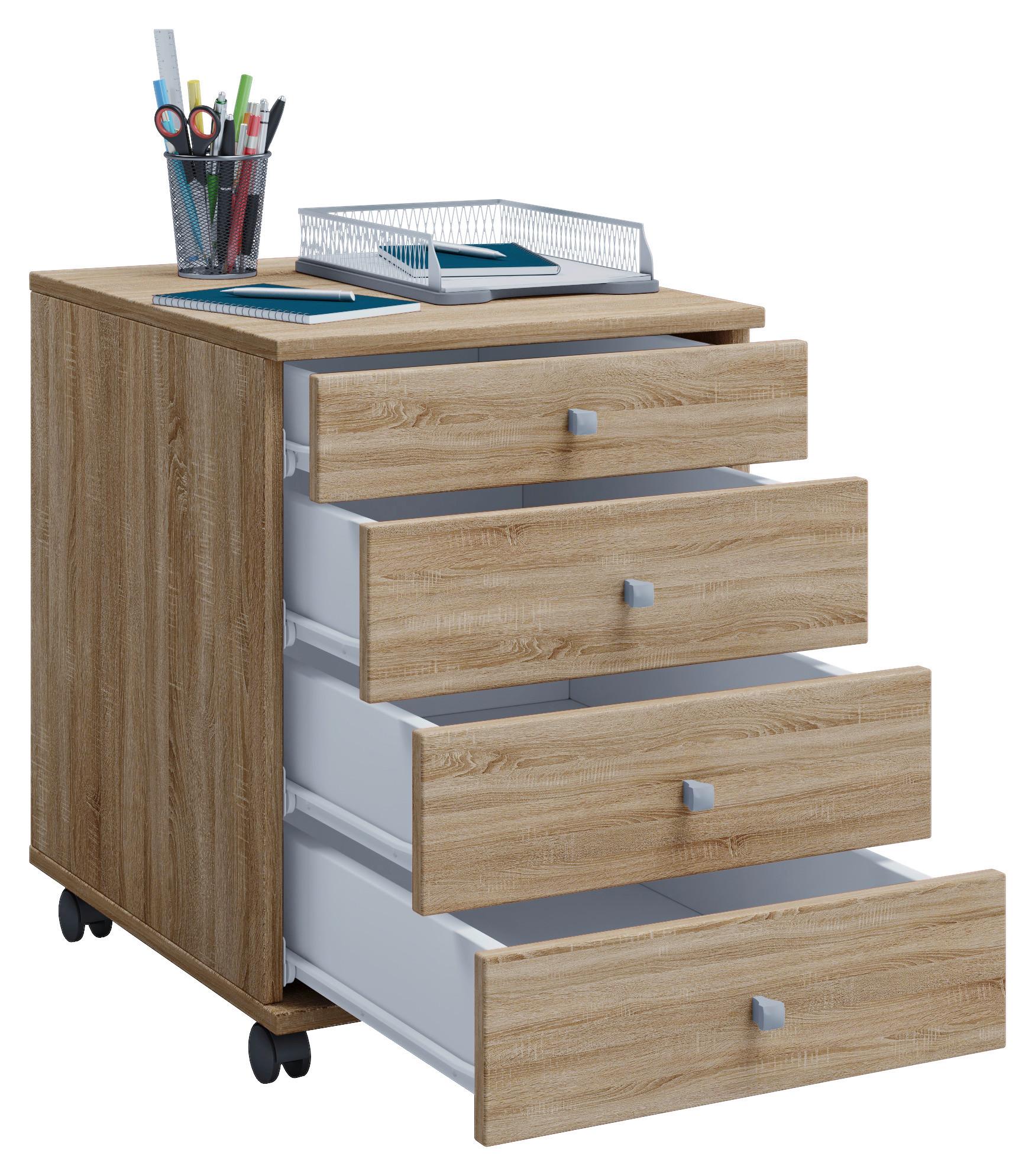 Rollcontainer Eiche Dekor Lona Mini 42x57x50 Cm - Sonoma Eiche, Basics, Holzwerkstoff/Kunststoff (42/57/50cm) - MID.YOU