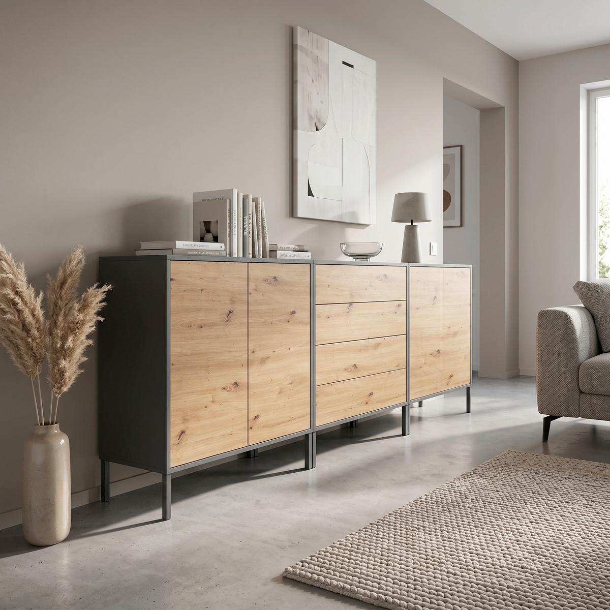 SIDEBOARD Mailand5B:237cmEiche/Anthrazit - Anthrazit/Eiche Artisan, MODERN, Holzwerkstoff (237/86/33cm) - MID.YOU