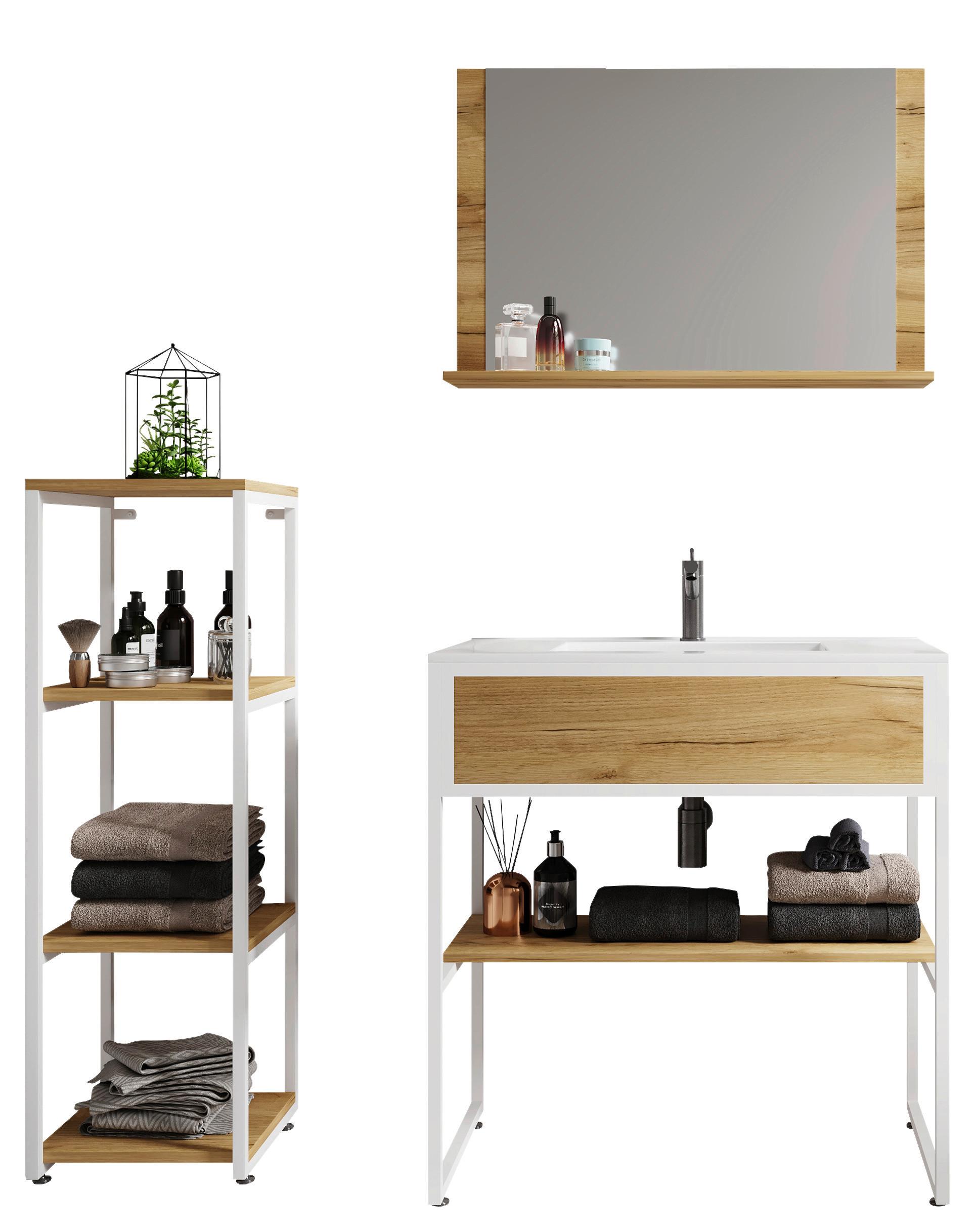 Badezimmer 4--Teilig. Waschplatz "bitila 80" - Honigeiche/Schwarz, MODERN, Glas/Keramik (115cm) - MID.YOU