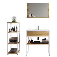 Badezimmer 4--Teilig. Waschplatz "bitila 80" - Honigeiche/Schwarz, MODERN, Glas/Keramik (115cm) - MID.YOU