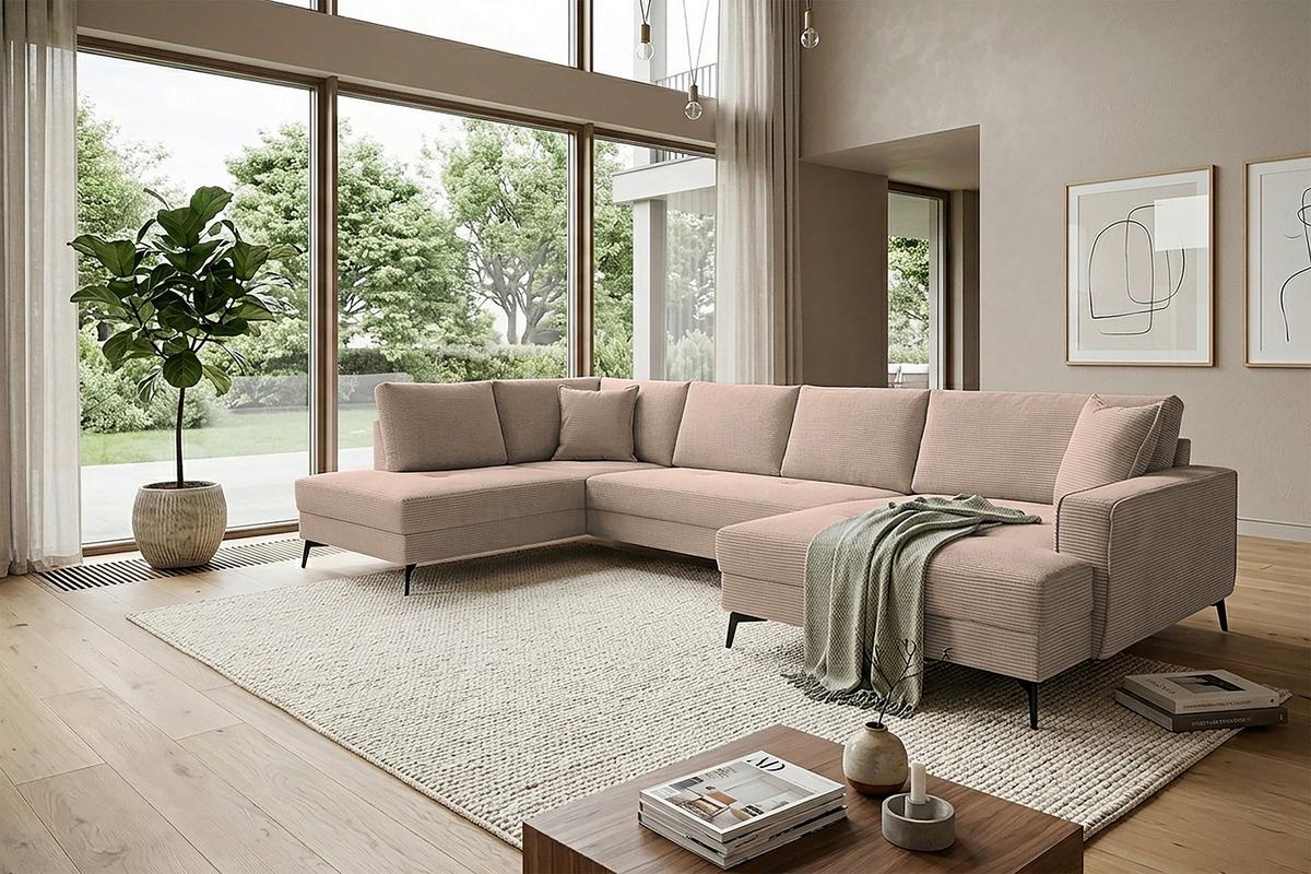 Wohnlandschaft Zero Braun U-Form 195x362x173cm - Graubraun/Schwarz, Trend, Textil (195/362/173cm)