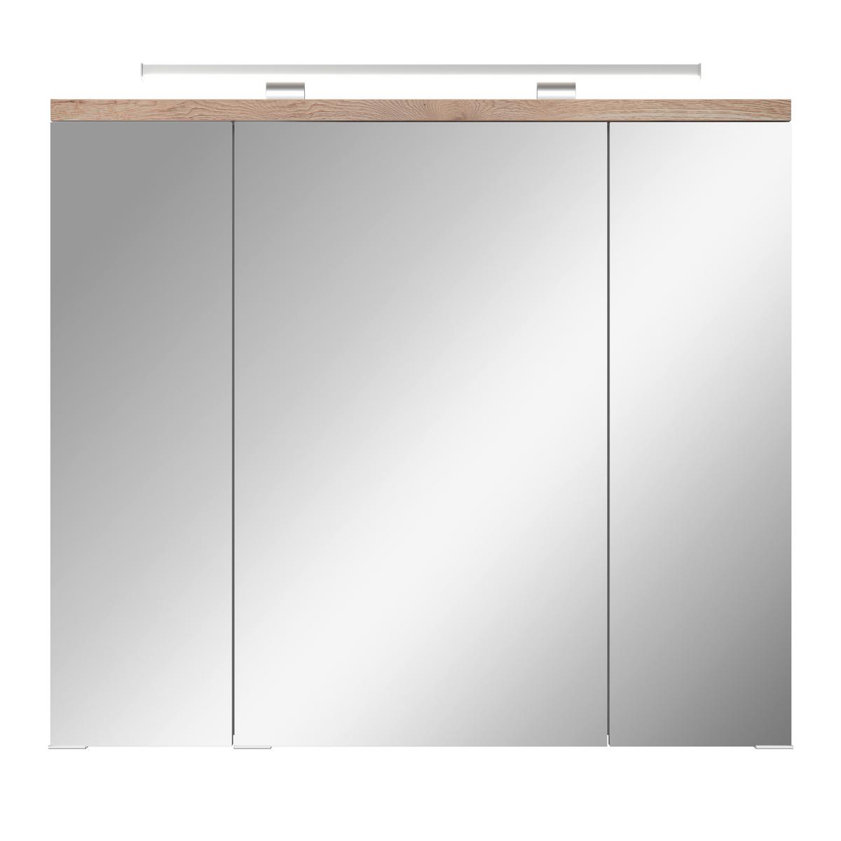 Spiegelschrank Marbella mit LED 3-türig BHT: 80x70x20 cm - Weiß, MODERN, Glas/Holzwerkstoff (80/70/20cm)
