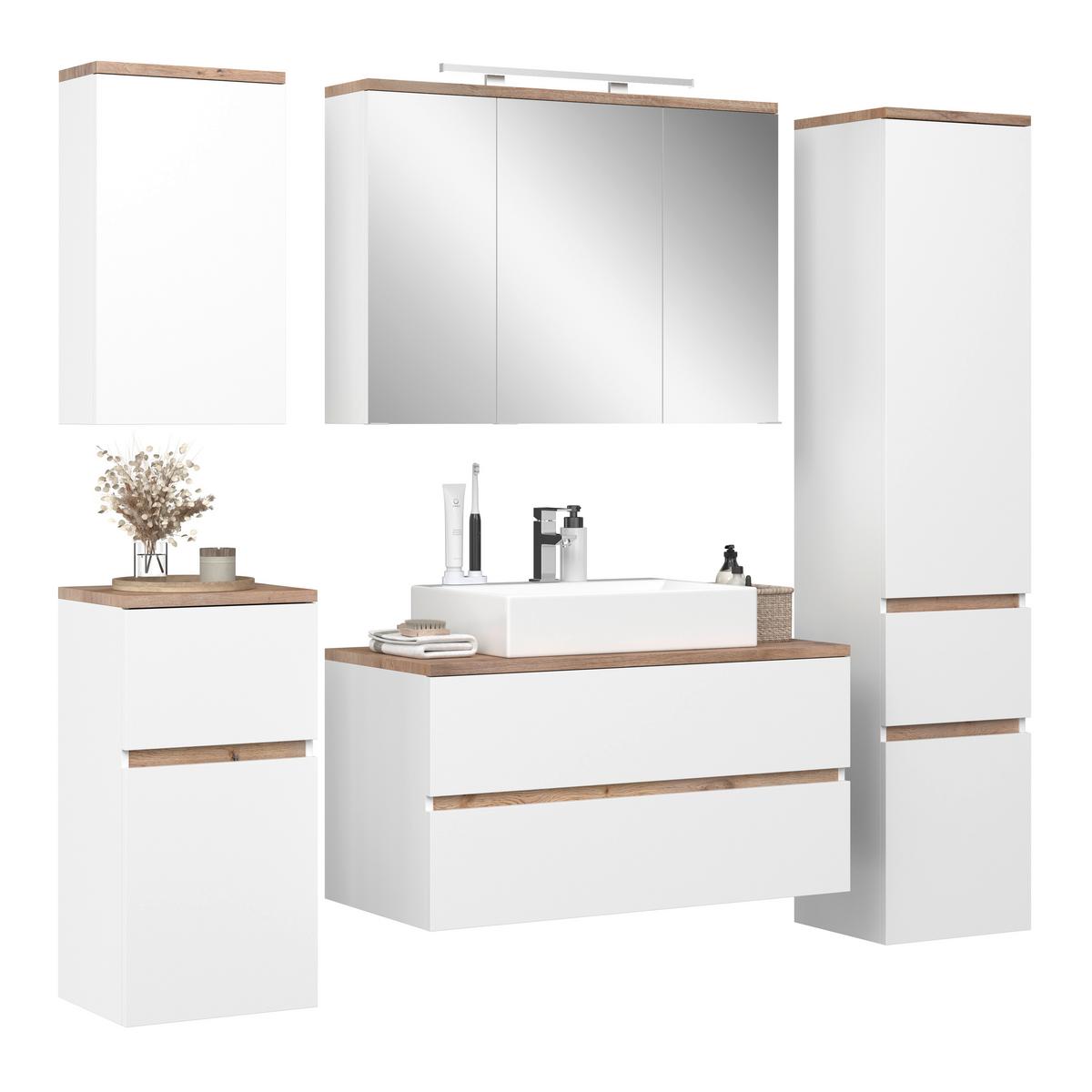Spiegelschrank Marbella mit LED 3-türig 100x70x20 cm - Weiß, MODERN, Glas/Holzwerkstoff (100/70/20cm)