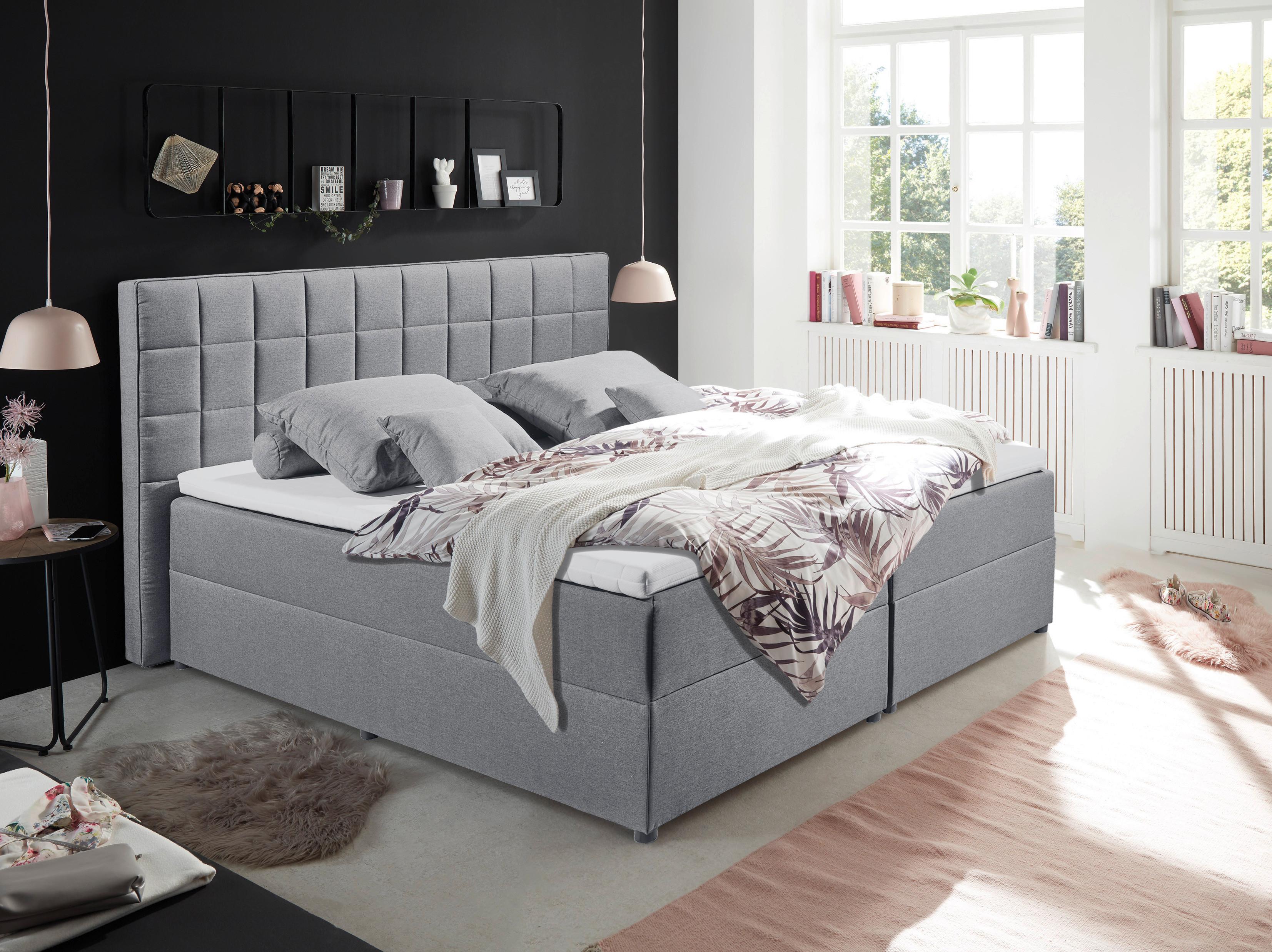 Boxspring postel ALASKA 180x200 cm šedá - šedá, Basics, kompozitní dřevo/textil (180/200cm) - MID.YOU