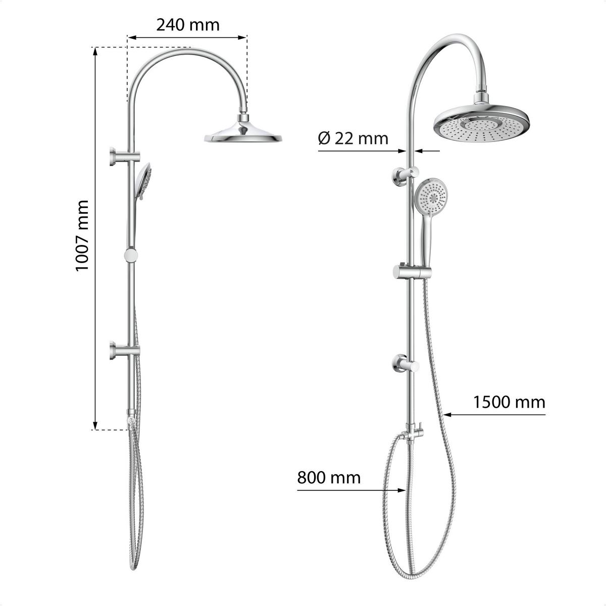 Brausegarnitur Sommerregen Chrom Verstellbar Anti-Kalk - Chromfarben, Design, Kunststoff (24/100,5cm) - Schütte