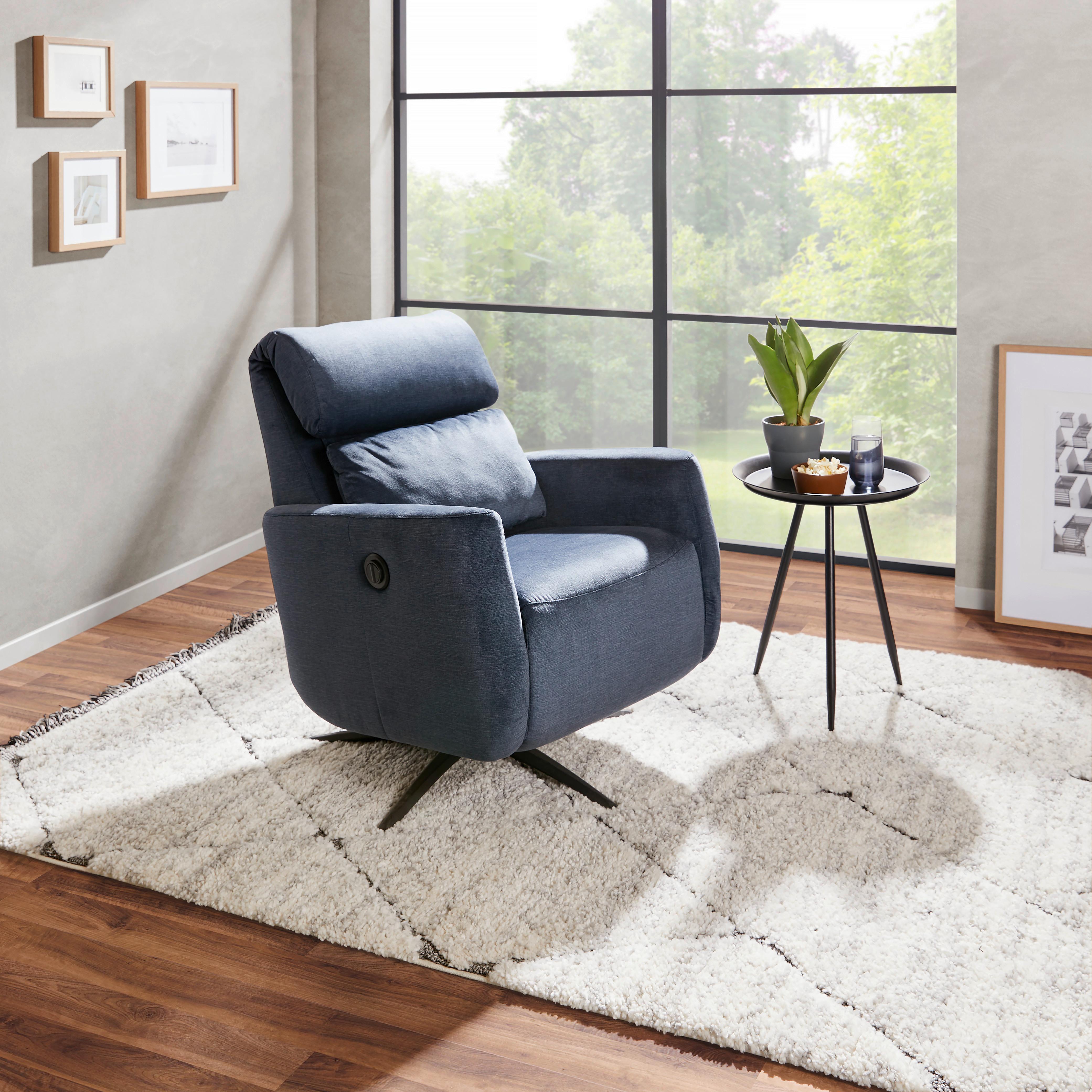 Fernsehsessel Riva - Schwarz/Dunkelblau, MODERN, Textil/Metall (71/108/176cm)