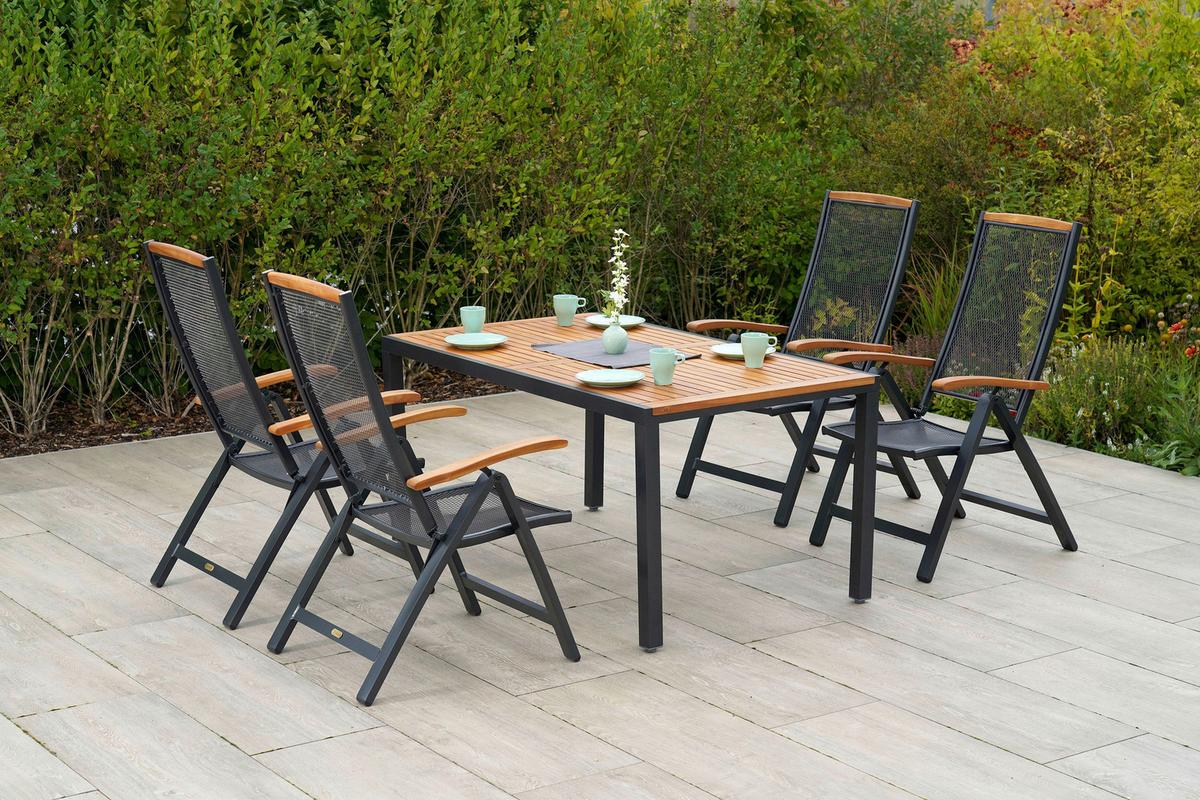 Gartengarnitur Tilos Set 5tlg. - Graphitfarben/Naturfarben, MODERN, Holz/Metall - Gardenson