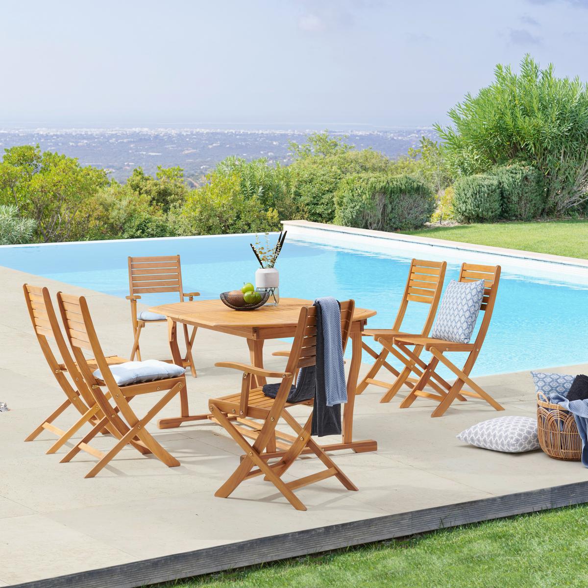 Gartengarnitur 7-Tlg. Kiel Holz - Teakfarben, Natur, Holz (160-220/100/74cm) - James Wood