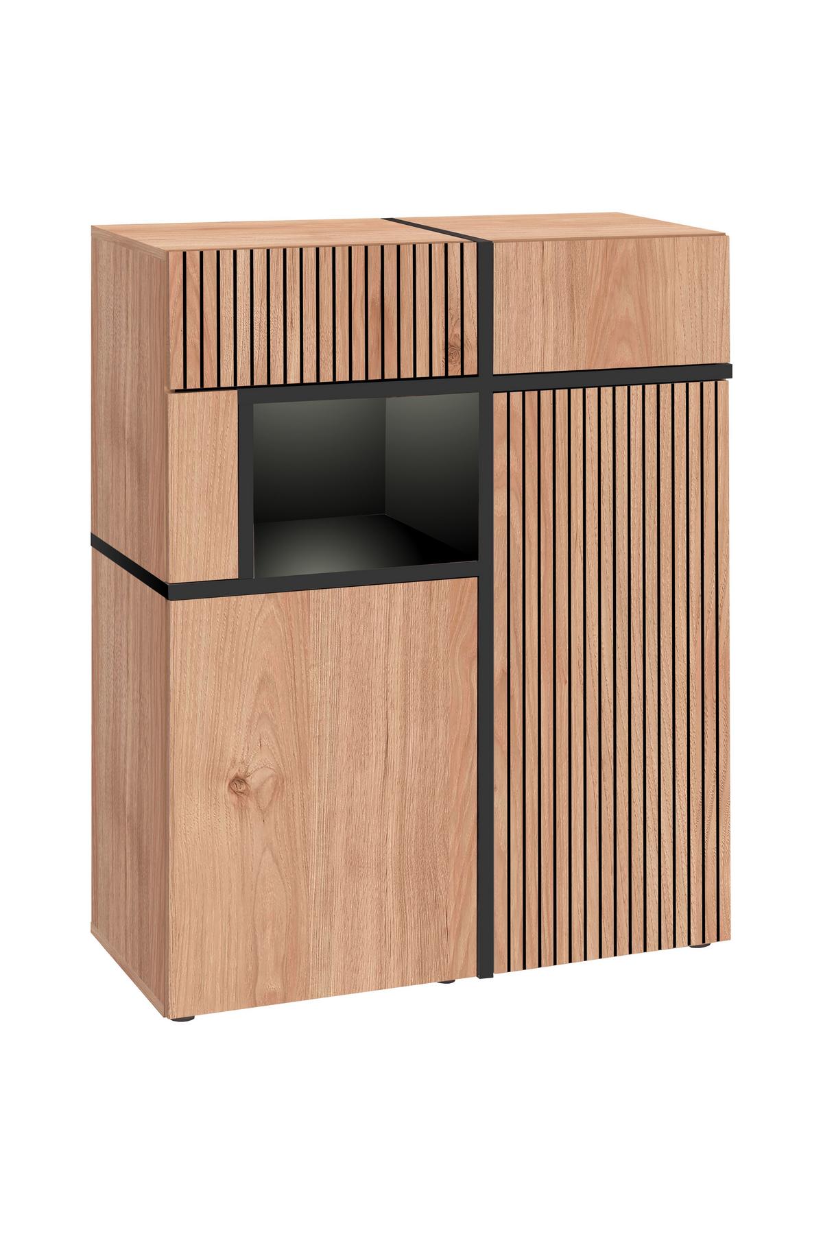 Obývací stěna černá/orechovec - ořechovec/černá, Moderní, kompozitní dřevo/plast (330/195/50cm) - Premium Living