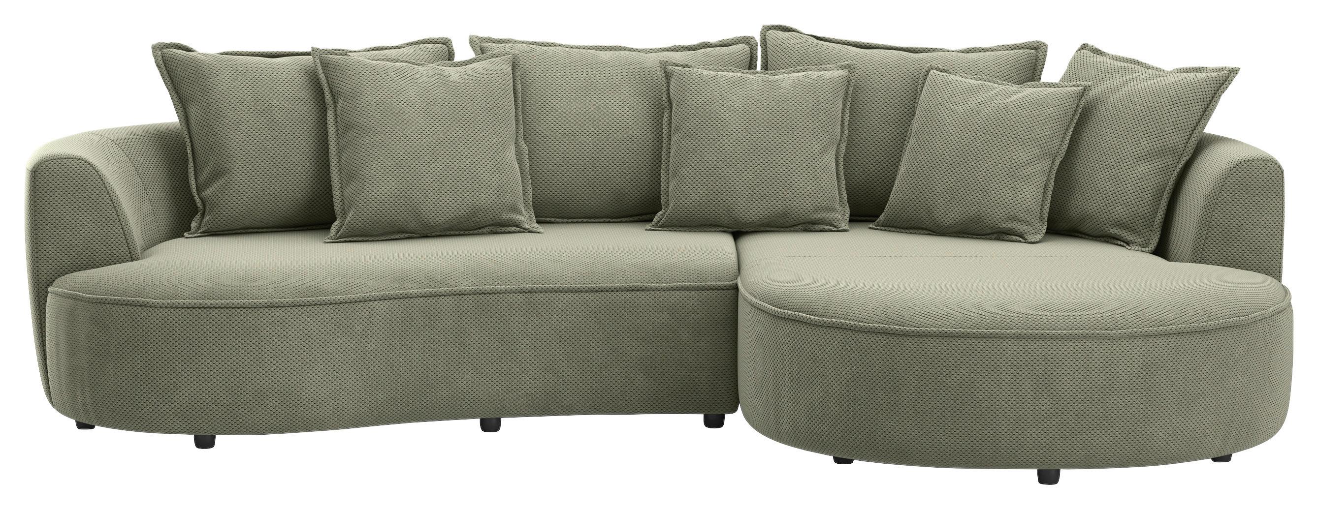 Rohová sedačka LEVI, pravá, zelená, so 7 vankúšmi - čierna/zelená, Modern, textil/plast (287/168cm)
