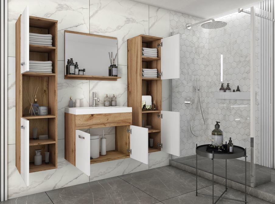 Badezimmer in Eiche Wotan und Weiß