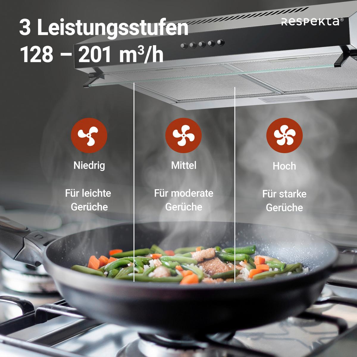 Dusntabzugshaube Respekta Schwarz/Edelstahl B: 60 cm Led - Edelstahlfarben/Schwarz, Trend, Glas/Metall (60/13/50,3cm) - Respekta