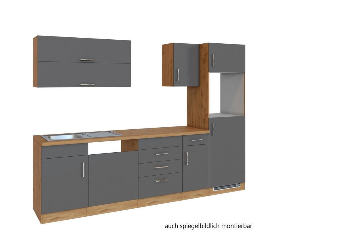 Küchenzeile Sorrento ohne Geräte 270 cm Anthrazit - Eichefarben/Anthrazit, MODERN, Holzwerkstoff (270cm) - Held