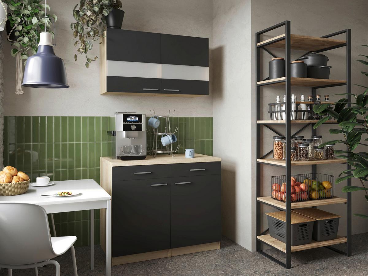 Buffet Merle Schwarz, Eiche Dekor B: 100 cm - Eichefarben/Schwarz, Basics, Glas/Holzwerkstoff (100/200/60cm) - Respekta
