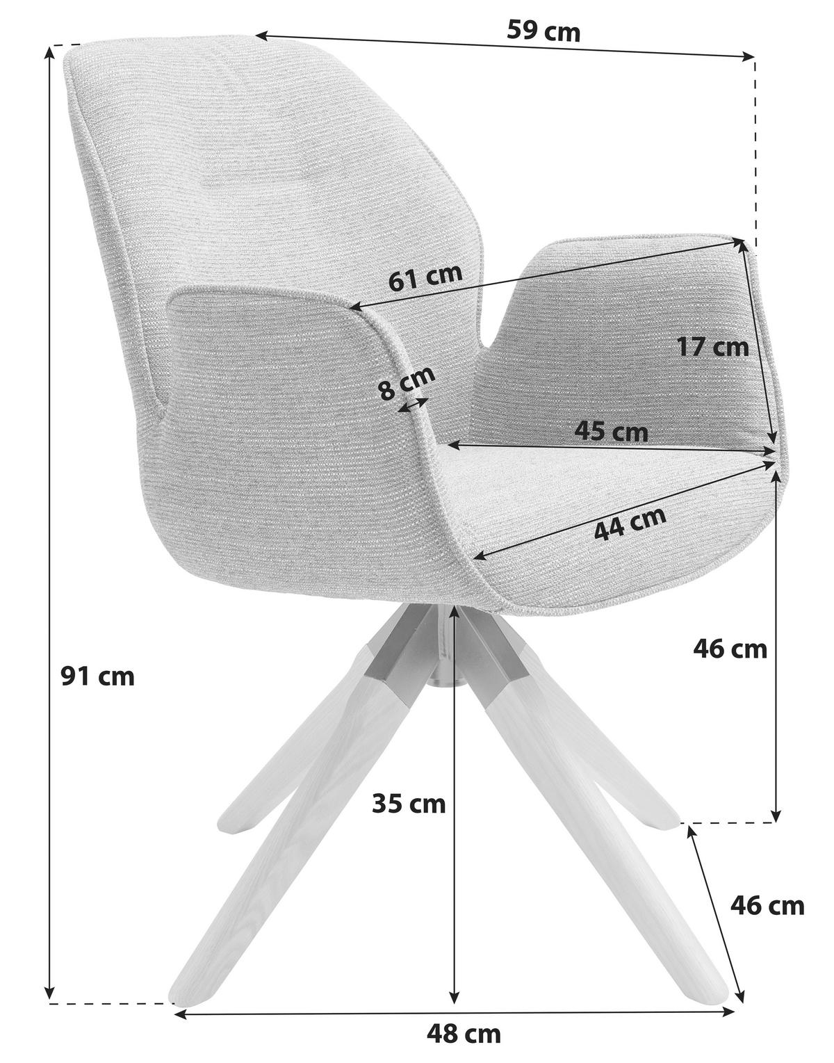 Drehstuhl Savona Grau Eiche Mit Drehbarer Sitzfläche - Naturfarben/Grau, MODERN, Holz/Textil (61/84/62cm) - MID.YOU