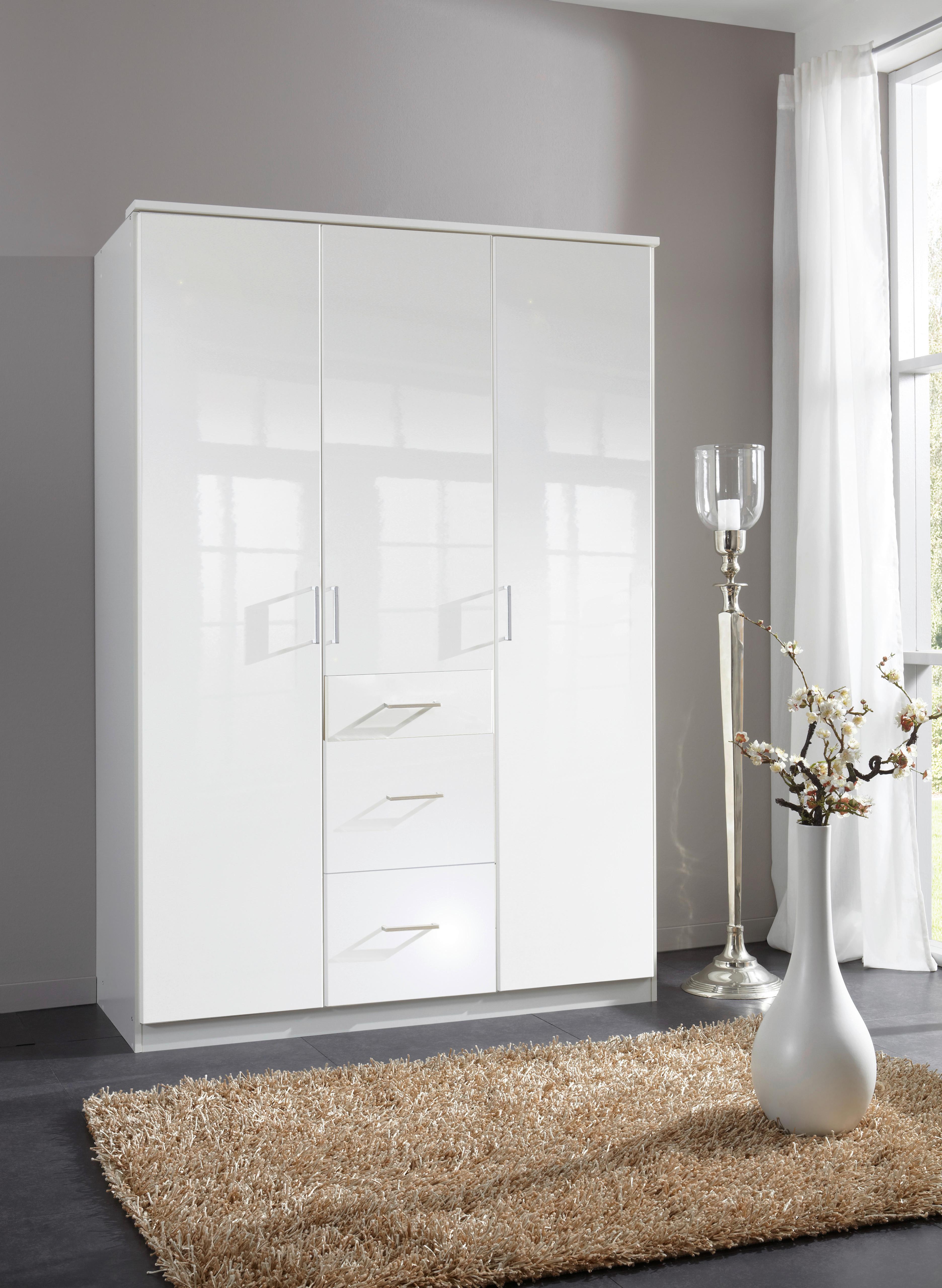 Drehtürenschrank mit Laden B: 135 cm Clack, Weiß - Weiß Hochglanz/Weiß, Basics, Holzwerkstoff (135/199/58cm) - MID.YOU