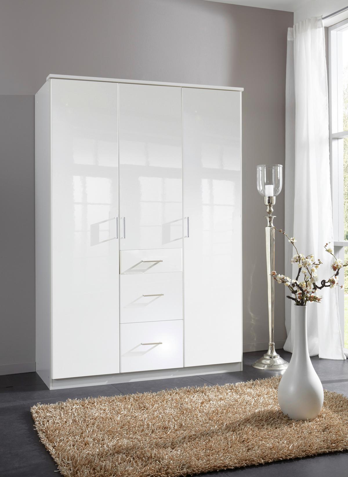 Šatníková skriňa CLACK biela vysoký lesk - biela/biela s vysokým leskom, Basics, kompozitné drevo (135/199/58cm) - MID.YOU