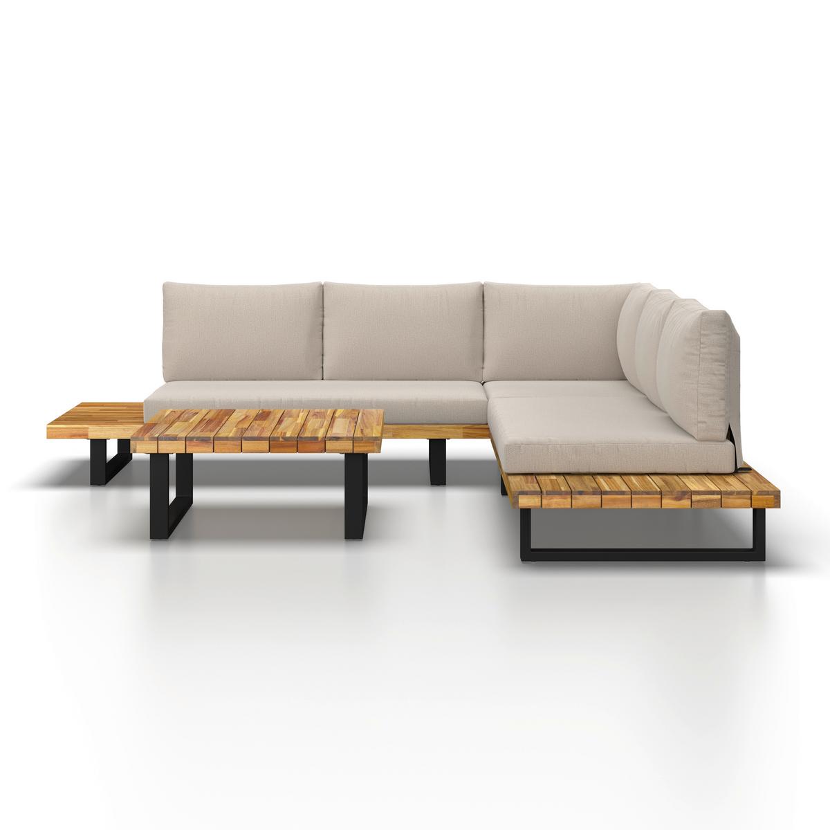 TERASOVÁ SEDACÍ SOUPRAVA CRISTINA - černá/krémová, Moderní, kov/dřevo (254/78/82cm) - Bessagi Garden