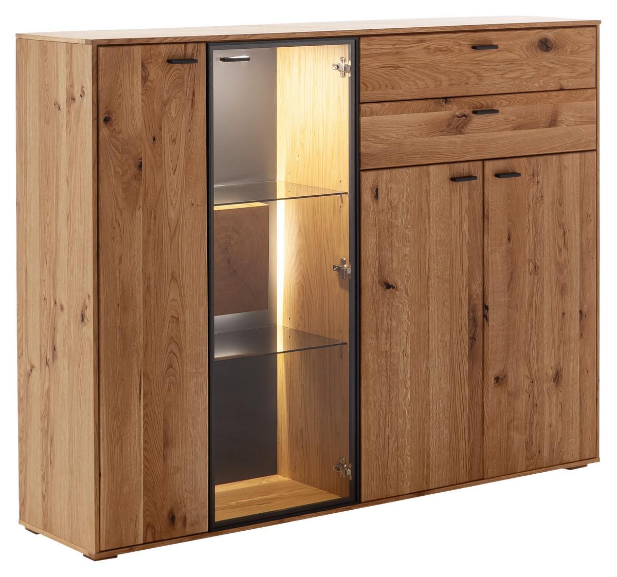 Highboard Assini Wildeiche B: 158 cm - Wildeiche, Design, Glas/Holz (158/122/37cm) - MID.YOU