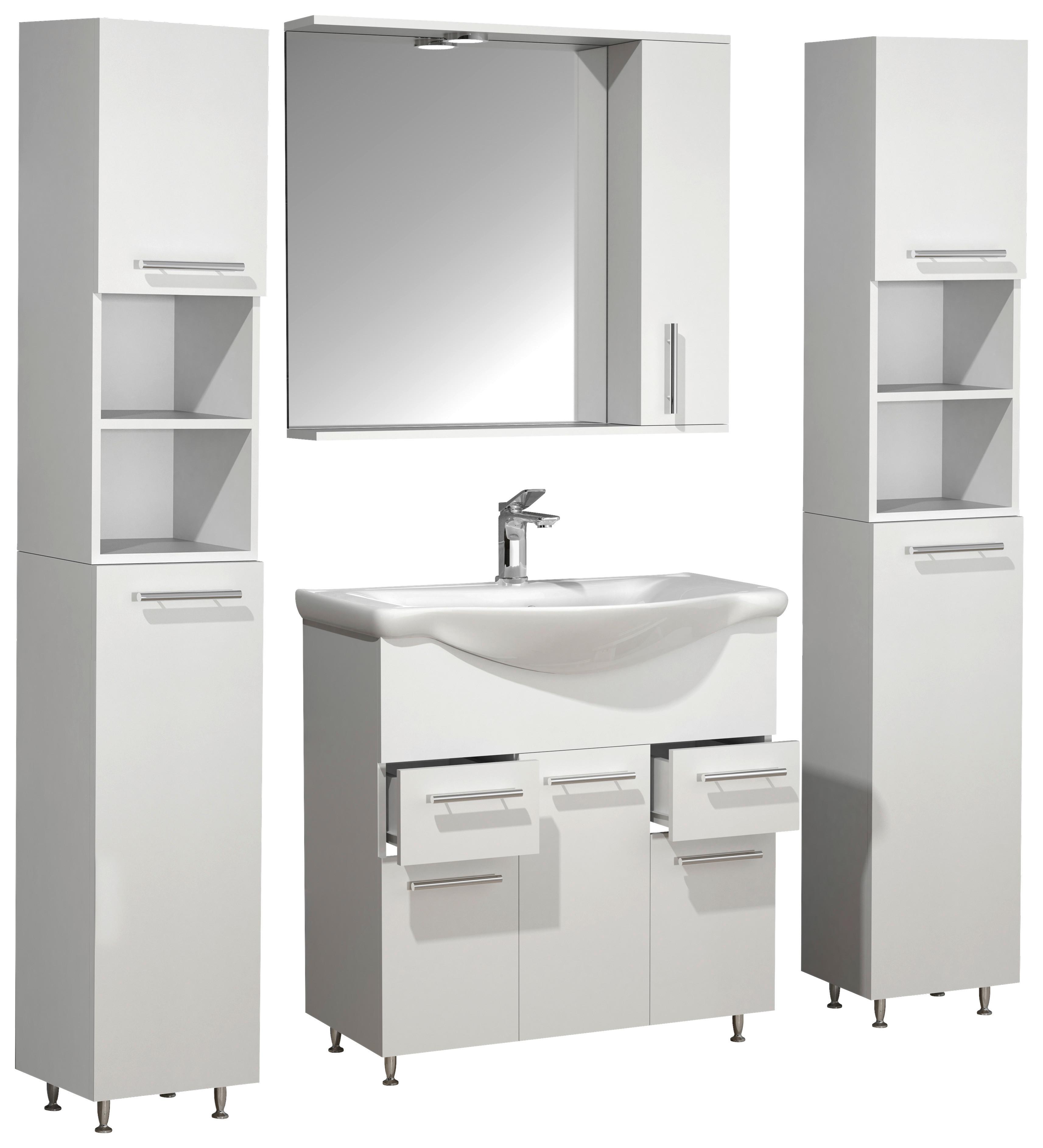 Badezimmer Lisalo Xl - Silberfarben/Weiß, MODERN, Glas/Keramik (135cm) - MID.YOU