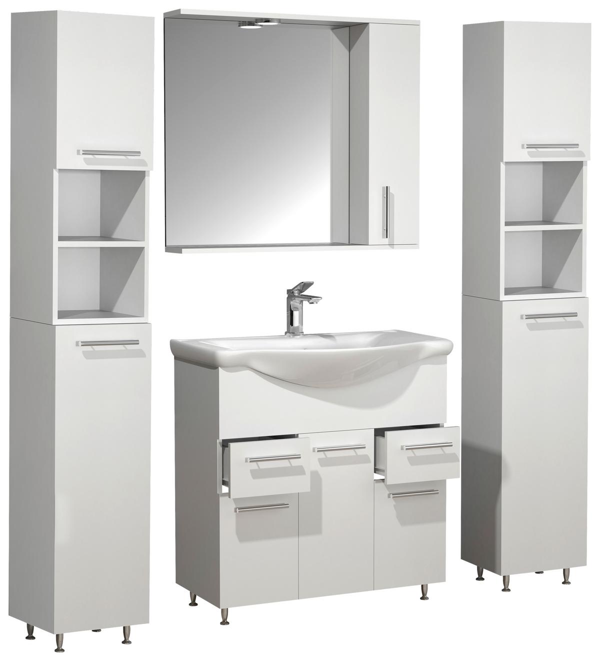 Badezimmer Lisalo Xl - Silberfarben/Weiß, MODERN, Glas/Keramik (135cm) - MID.YOU