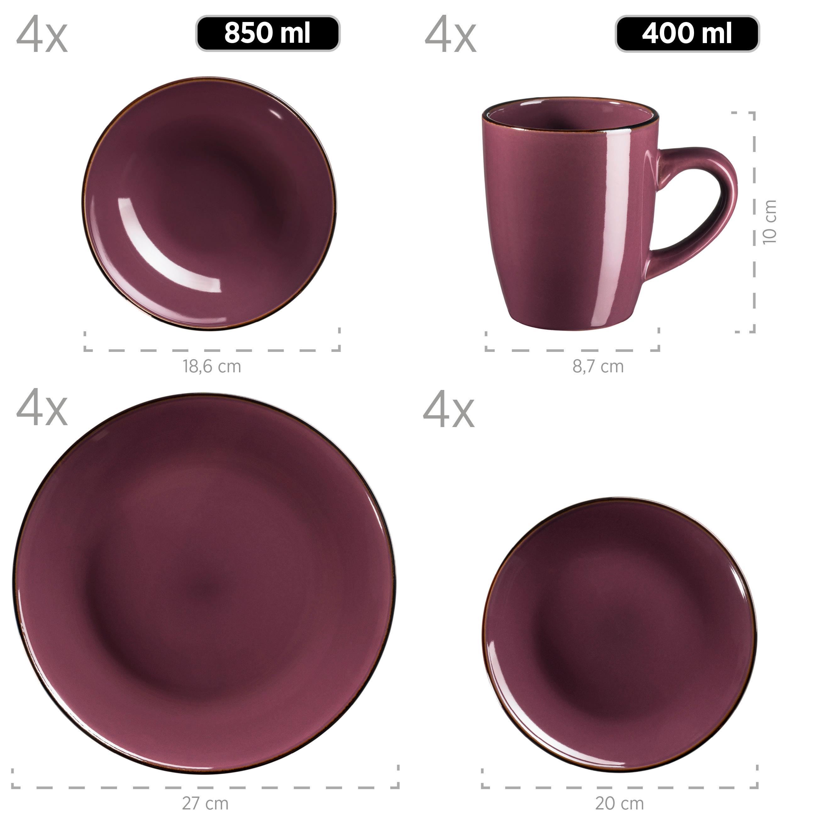Kombiservice Metallic Rim 4 Personen Lila 16-Teilig - Lila, Basics, Keramik - Mäser