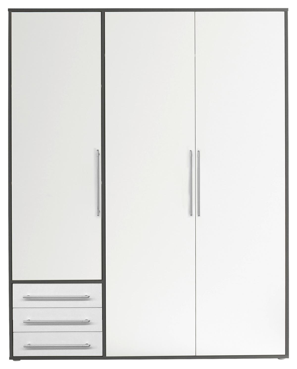 Drehtürenschrank mit Laden B: 155 cm Lyss Weiß/Graphit - Graphitfarben/Weiß, MODERN, Holzwerkstoff (155/194/58cm) - Livetastic