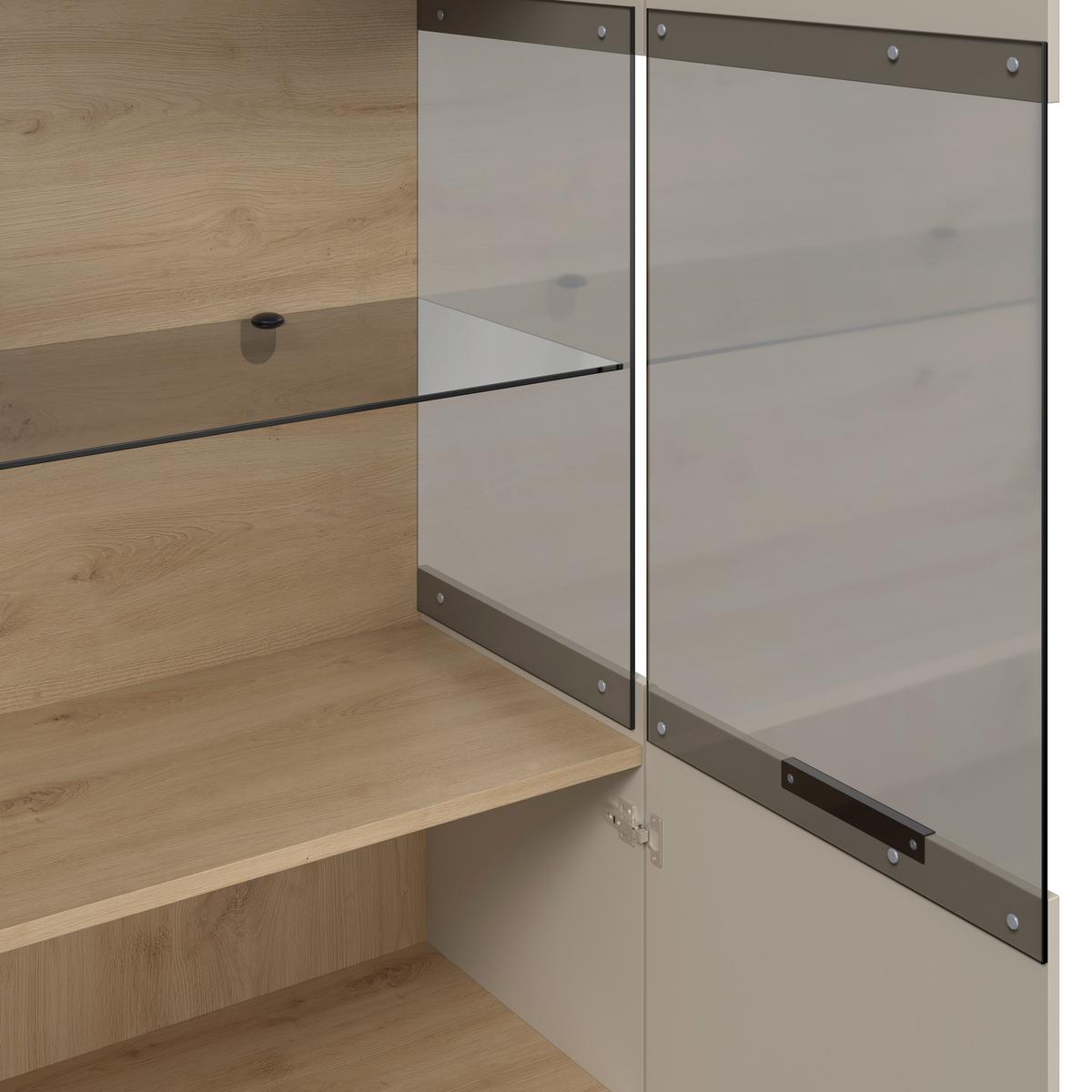 Highboard Darius Eiche Artisan/Kashmir,B:88,5cm - Kaschmir/Schwarz, Trend, Glas/Holzwerkstoff (88,5/148,3/37cm)