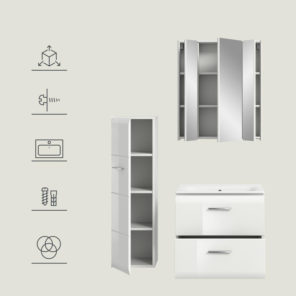 Badezimmer Ice Weiß Hg B: 90 Cm - Weiß Hochglanz/Schwarz, MODERN, Keramik/Holzwerkstoff (90cm) - MID.YOU