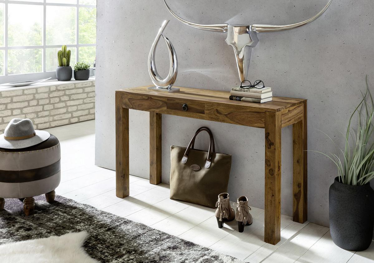 Konsolentisch mit Schublade Mumbai Sheeshamholz Massiv - Sheeshamfarben, LIFESTYLE, Holz (120/40/70cm) - MID.YOU