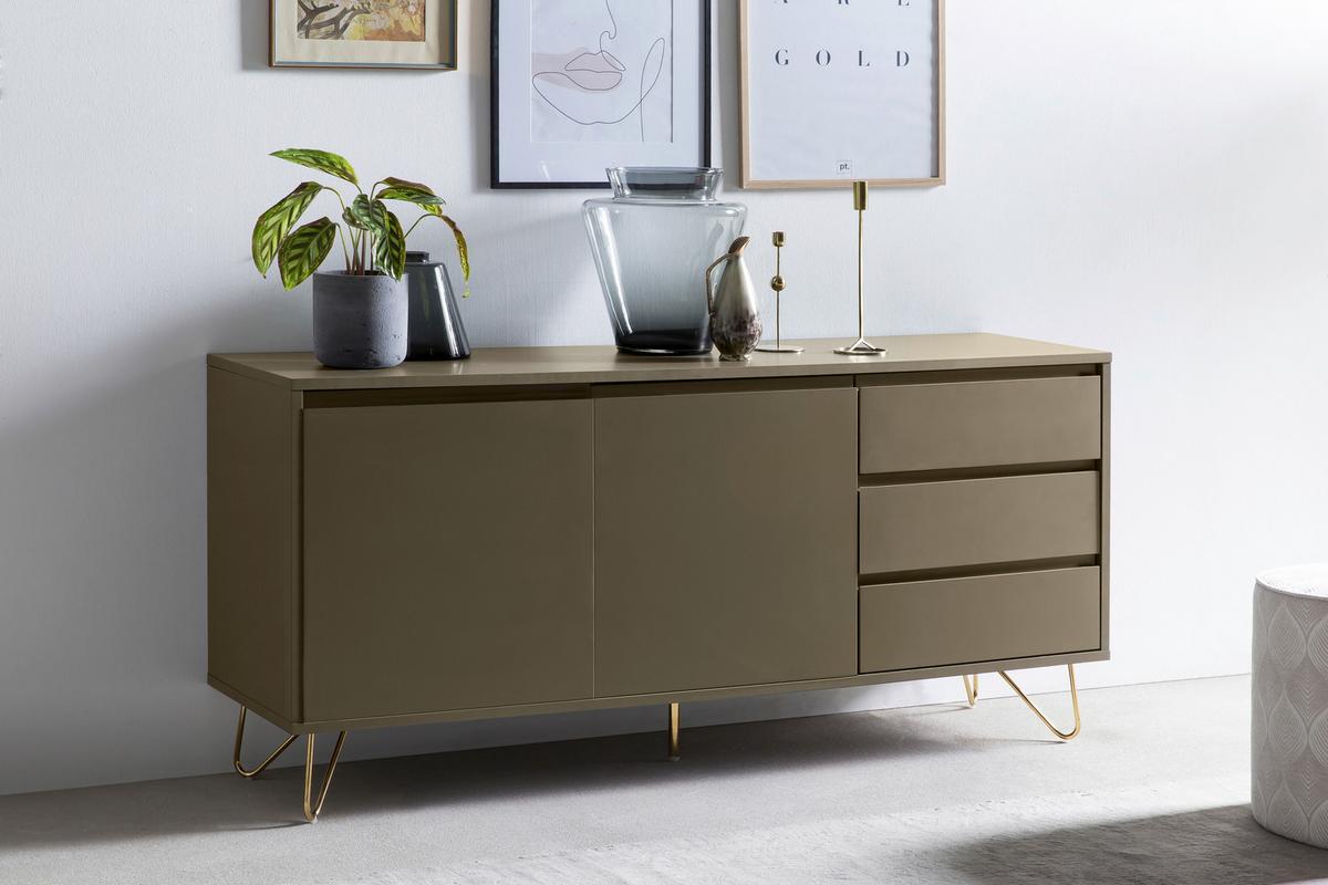 Sideboard Grau B: 150cm - Messingfarben/Grau, Design, Holzwerkstoff (150/70/40cm) - Livetastic