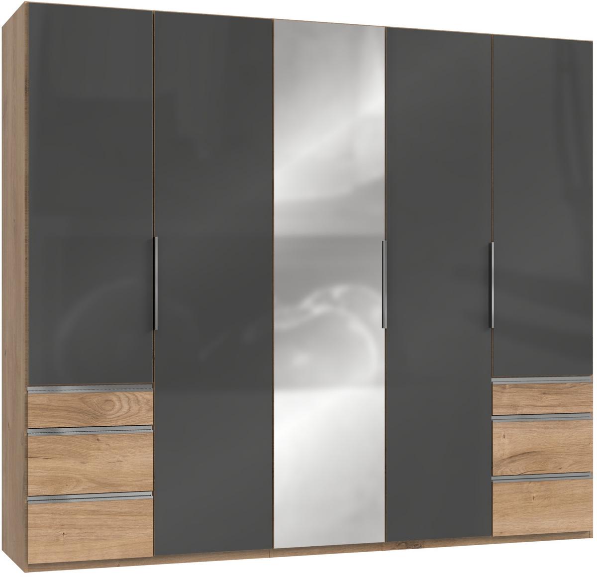 Drehtürenschrank 250cm Level, Grau/eiche Dekor - Eichefarben/Grau, MODERN, Glas/Holzwerkstoff (250/216/58cm) - MID.YOU