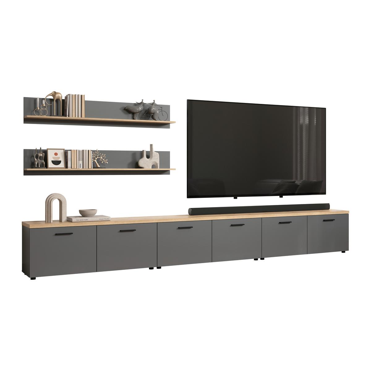 Wohnwand Baggio Anthrazit/Eichefarben B: 360cm - Eichefarben/Anthrazit, Design, Holzwerkstoff (360/180/40cm) - MID.YOU