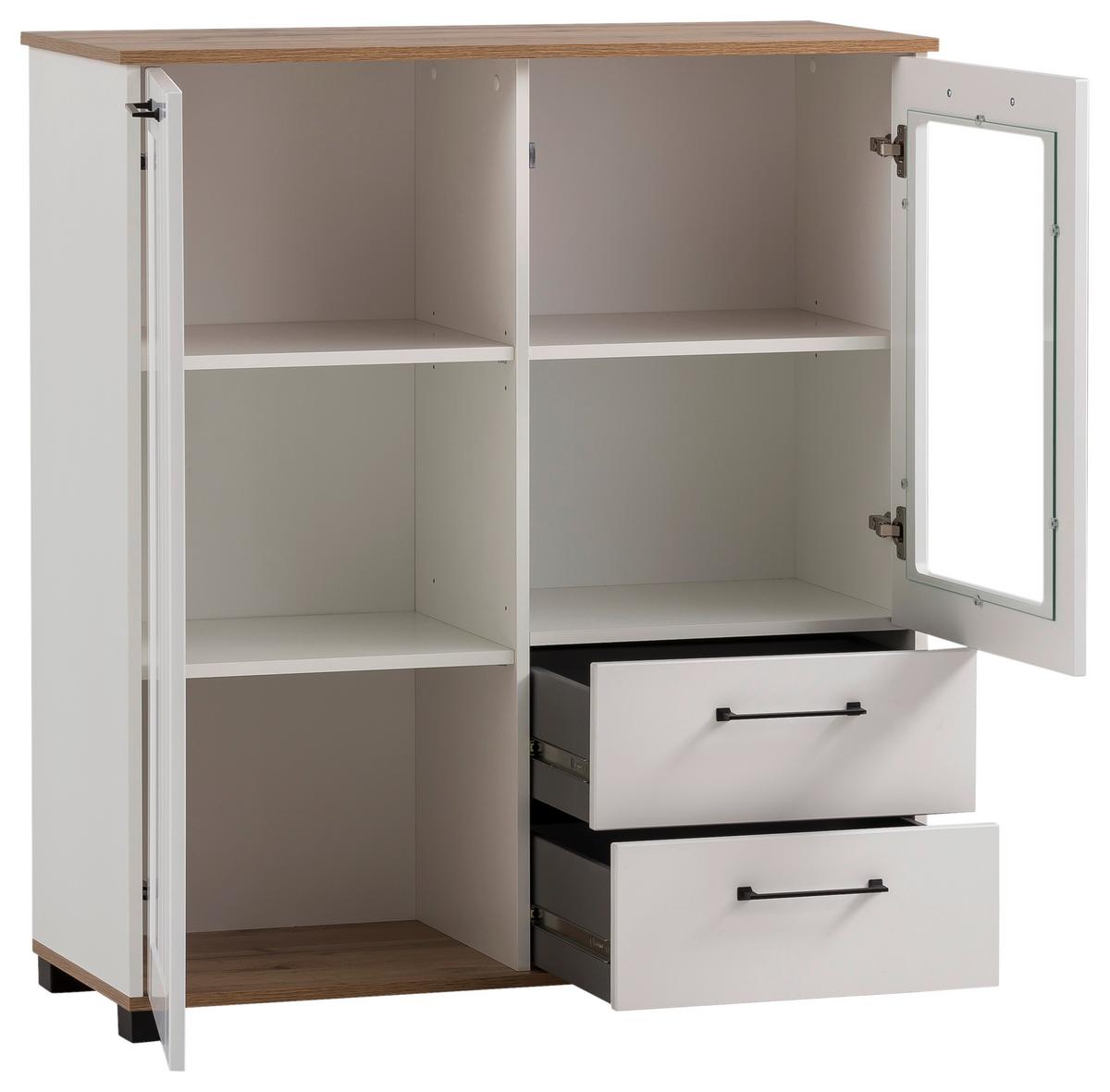 Highboard Jelda Wohnen Hb 992 - Eichefarben/Schwarz, MODERN, Glas/Holzwerkstoff (113,1/99,2/41cm) - MID.YOU