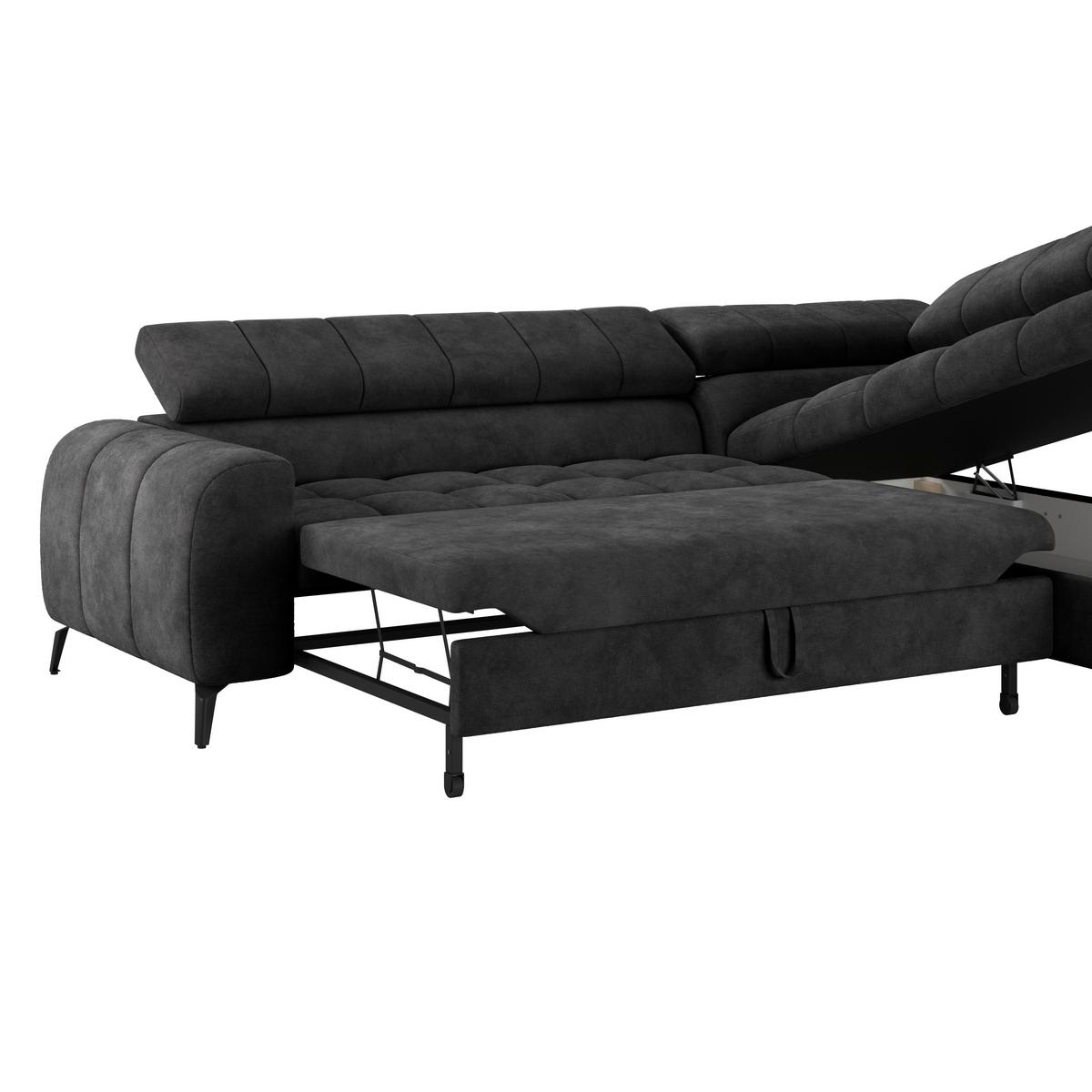 Ecksofa mit Schlaffunktion Volf Schwarz, 261x203 cm - Schwarz, Trend, Kunststoff/Textil (261/203cm)