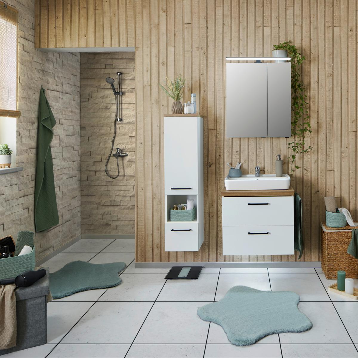 Waschbeckenunterschrank Bavelli B: 62 Cm Eiche Dekor - Weiß, KONVENTIONELL, Holzwerkstoff (62/52/44cm)