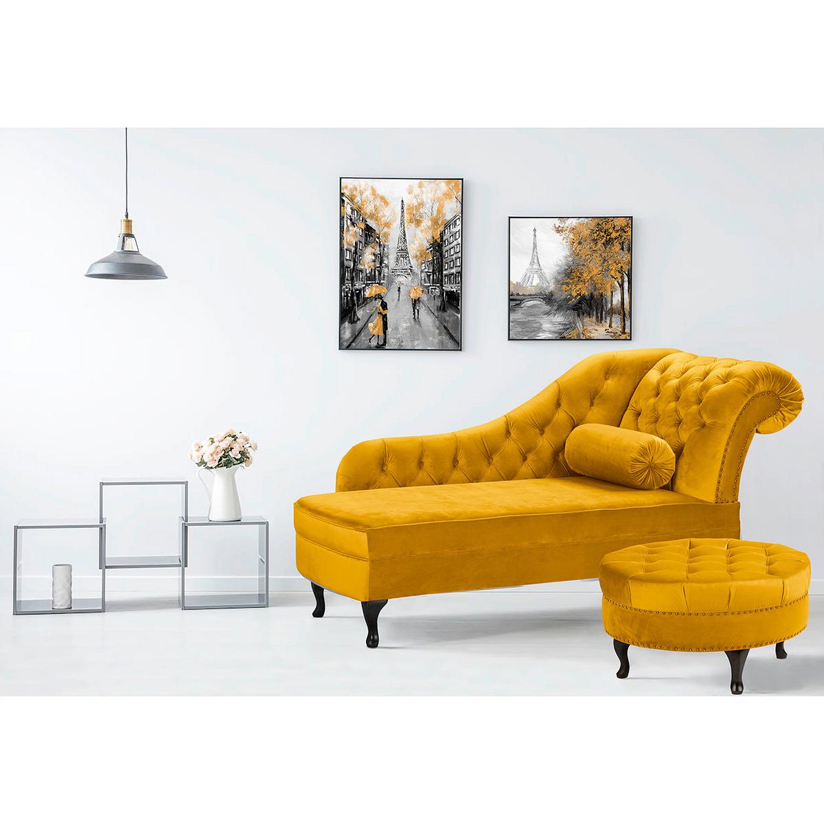 Récamiere Pako Senfgelb B: 185cm - Senfgelb/Braun, Design, Textil (185/93/75cm) - Livetastic