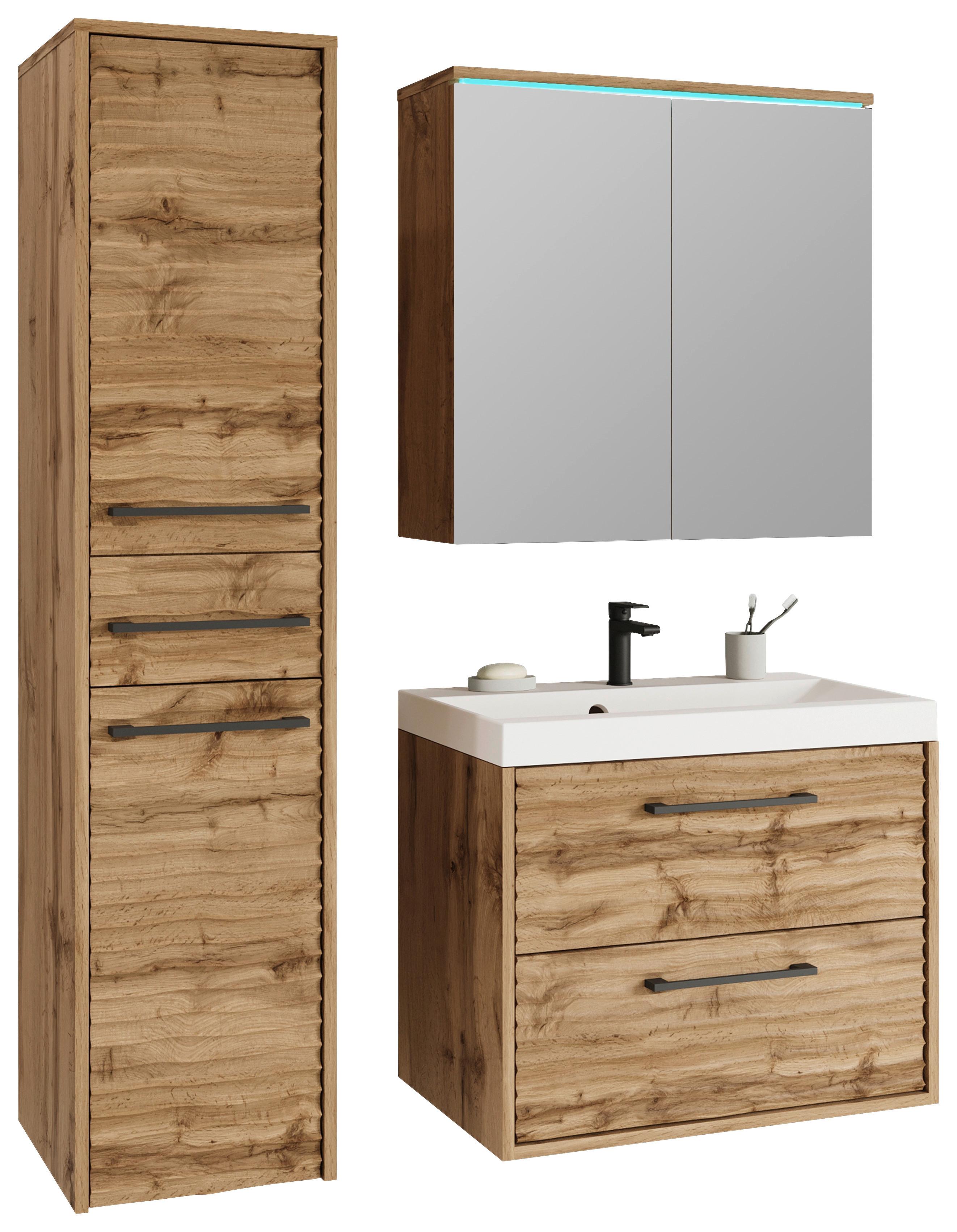 Badmöbel-Set 4-Tlg. inkl. LED Toronto100cm - Eiche Wotan/Weiß, LIFESTYLE, Keramik/Holzwerkstoff (90cm) - P & B