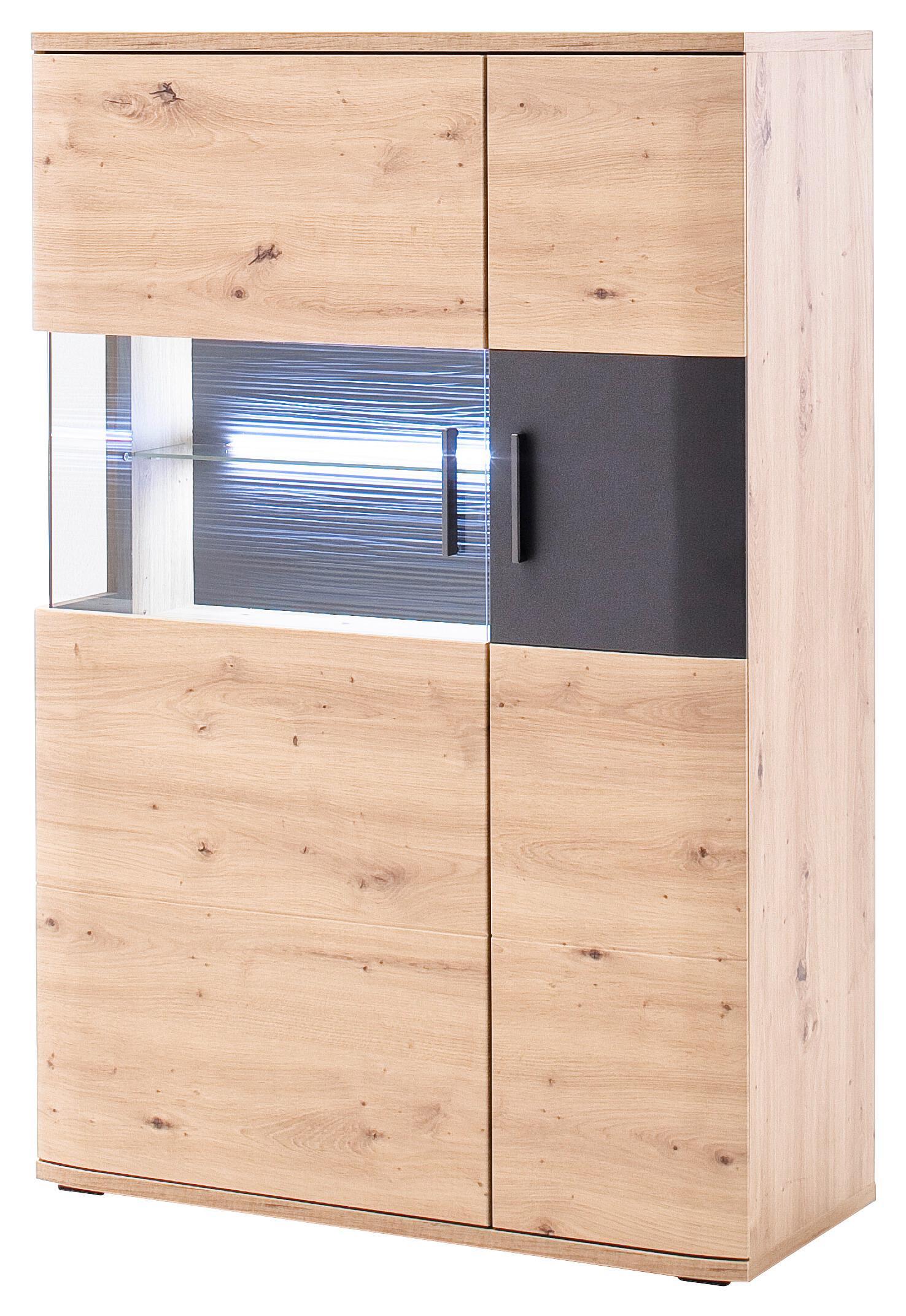 Highboard B: 90 Cm Cortona Anthrazit/eichefarben - Klar/Eichefarben, Design, Glas/Holzwerkstoff (90/134/37cm) - Livetastic