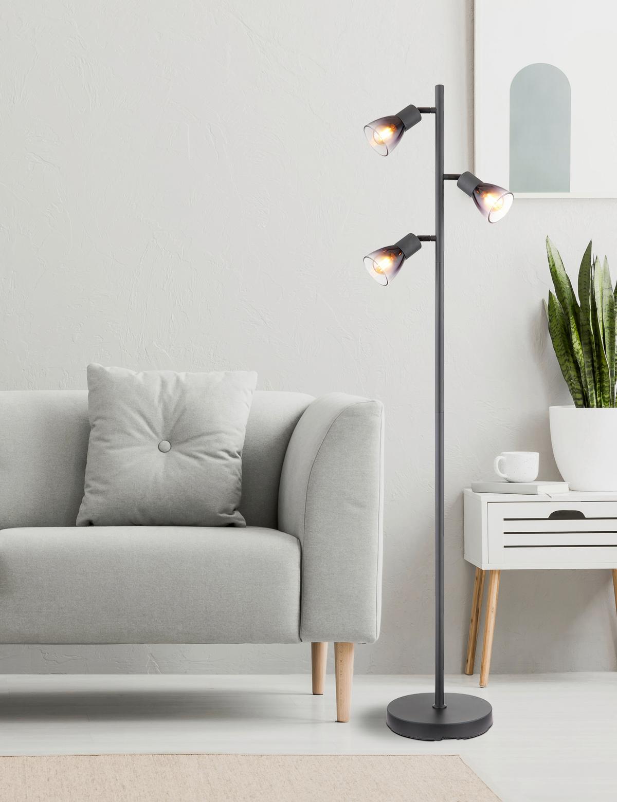 Stehleuchte Exkl. 3xe14, 25w - Klar/Schwarz, Design, Glas/Metall (30/22/161cm) - Globo