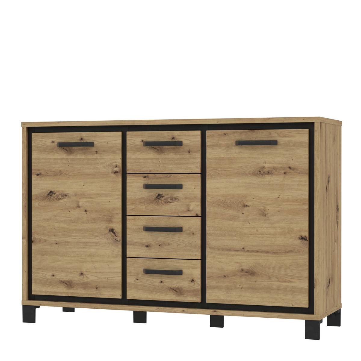 Kommode B 138,4 Cm Trondheim, Eiche Dekor/schwarz - Eichefarben/Schwarz, MODERN, Holzwerkstoff/Kunststoff (138,4/91,2/41,5cm) - MID.YOU