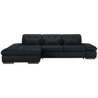 Rohová sedačka SANFINO, ľavá, čierna pravá koža - čierna/chrómová, Konventionell, kov/koža (199/305cm) - Premium Living