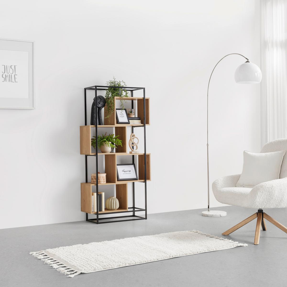 Regal Adrian přírodná/černá - černá/přírodní barvy, Moderní, kov/kompozitní dřevo (80/160/33,2cm) - Mömax