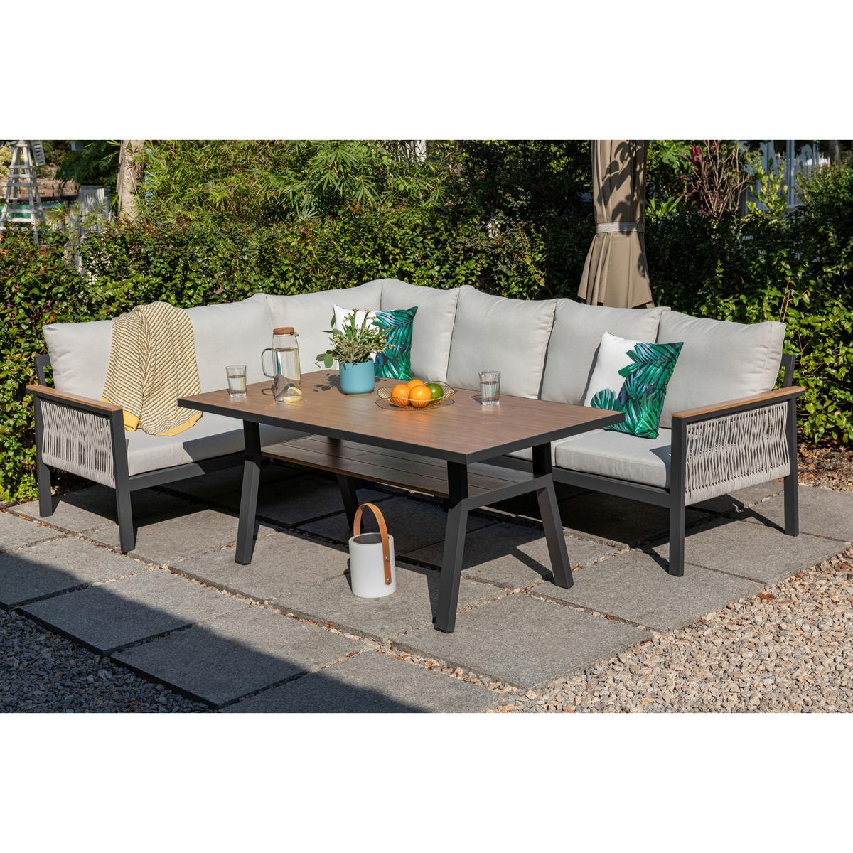 DINING-LOUNGESET CANORA - Ecru/Anthrazit, MODERN, Textil/Metall - Gardenson