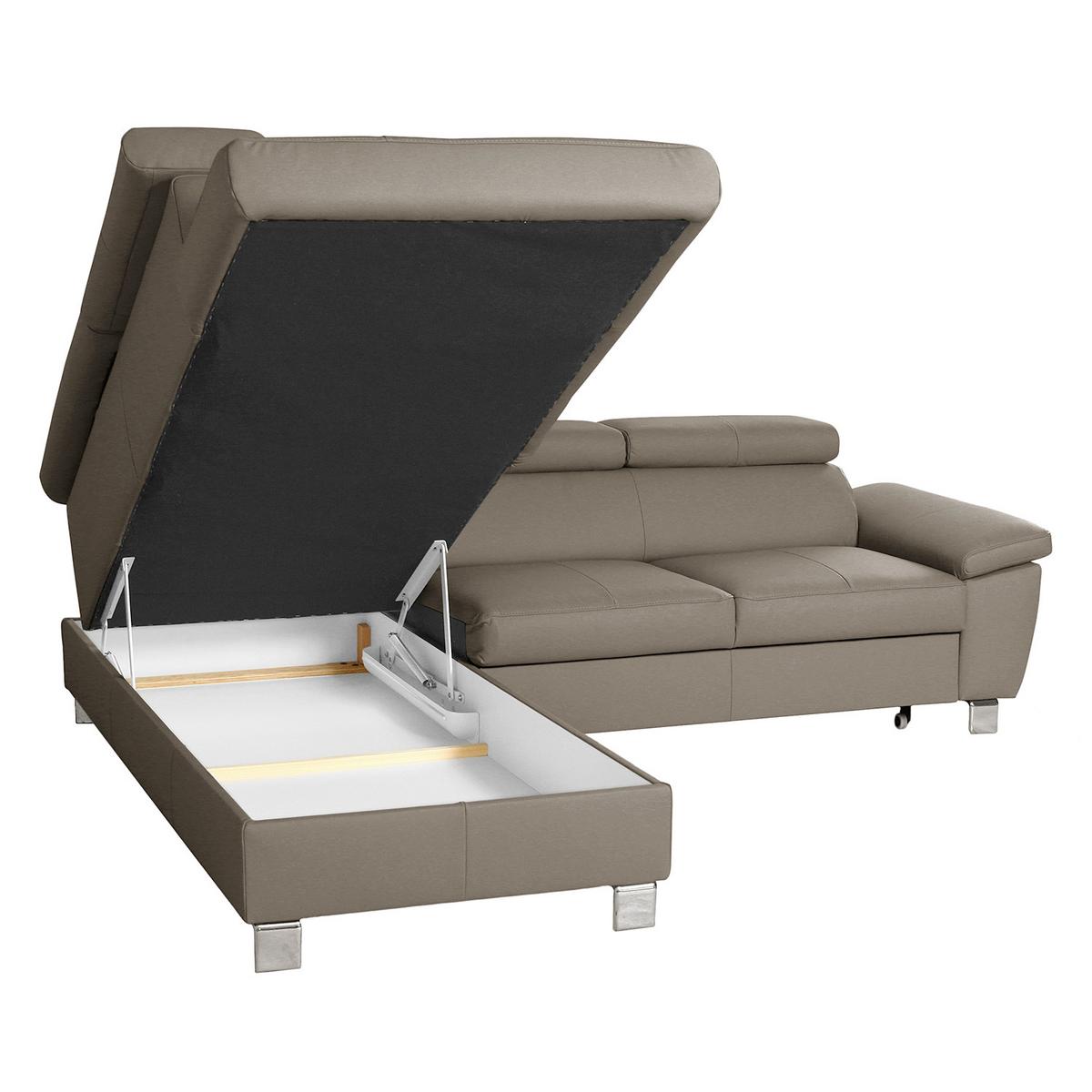 Ecksofa Lugano Teilleder Hellgrau 208x248 - Chromfarben/Hellgrau, Design, Leder/Textil (208/248cm) - Livetastic