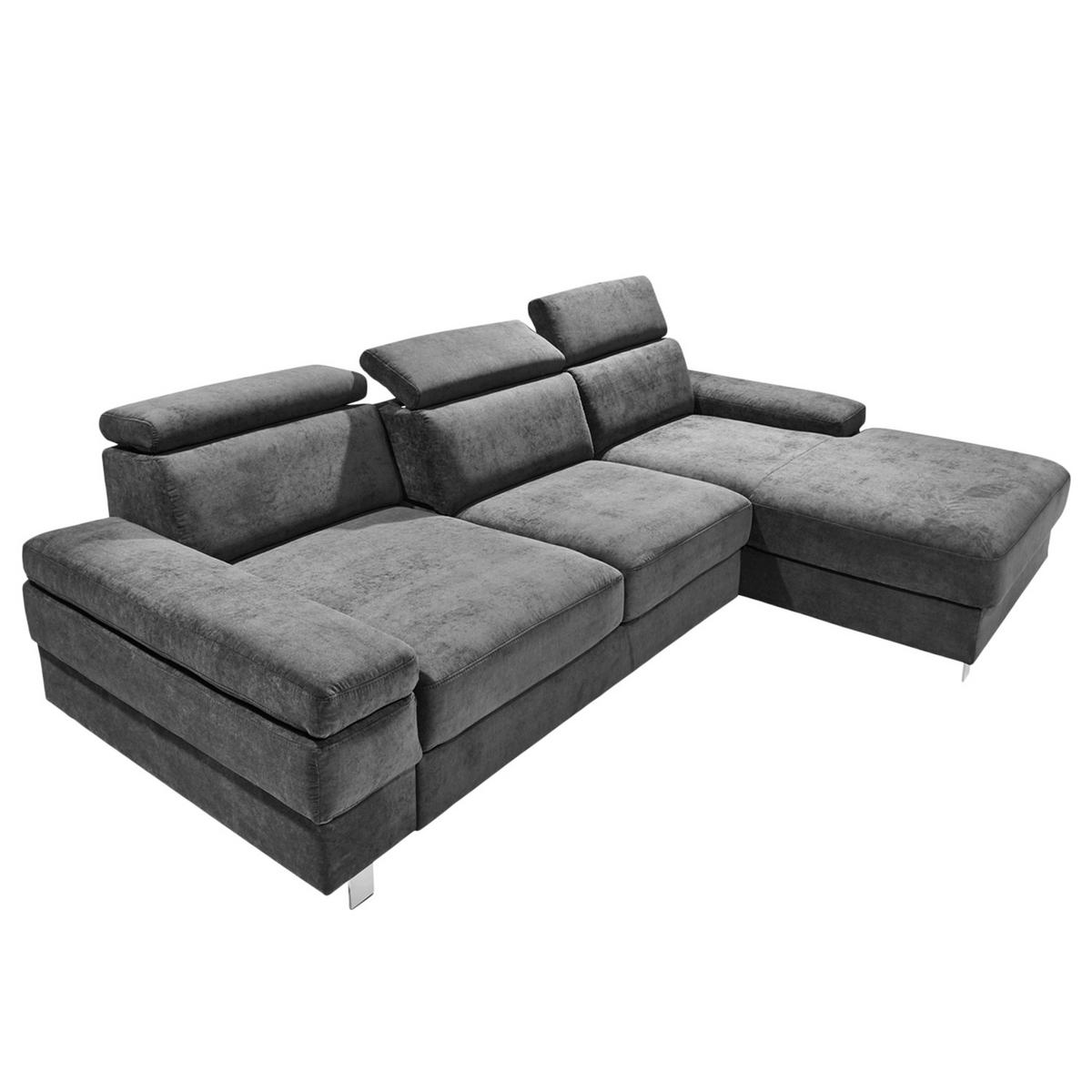 Ecksofa Elvis, Anthrazit S: 259x182 Cm - Anthrazit/Silberfarben, KONVENTIONELL, Textil (259/182cm) - Trendmanufaktur