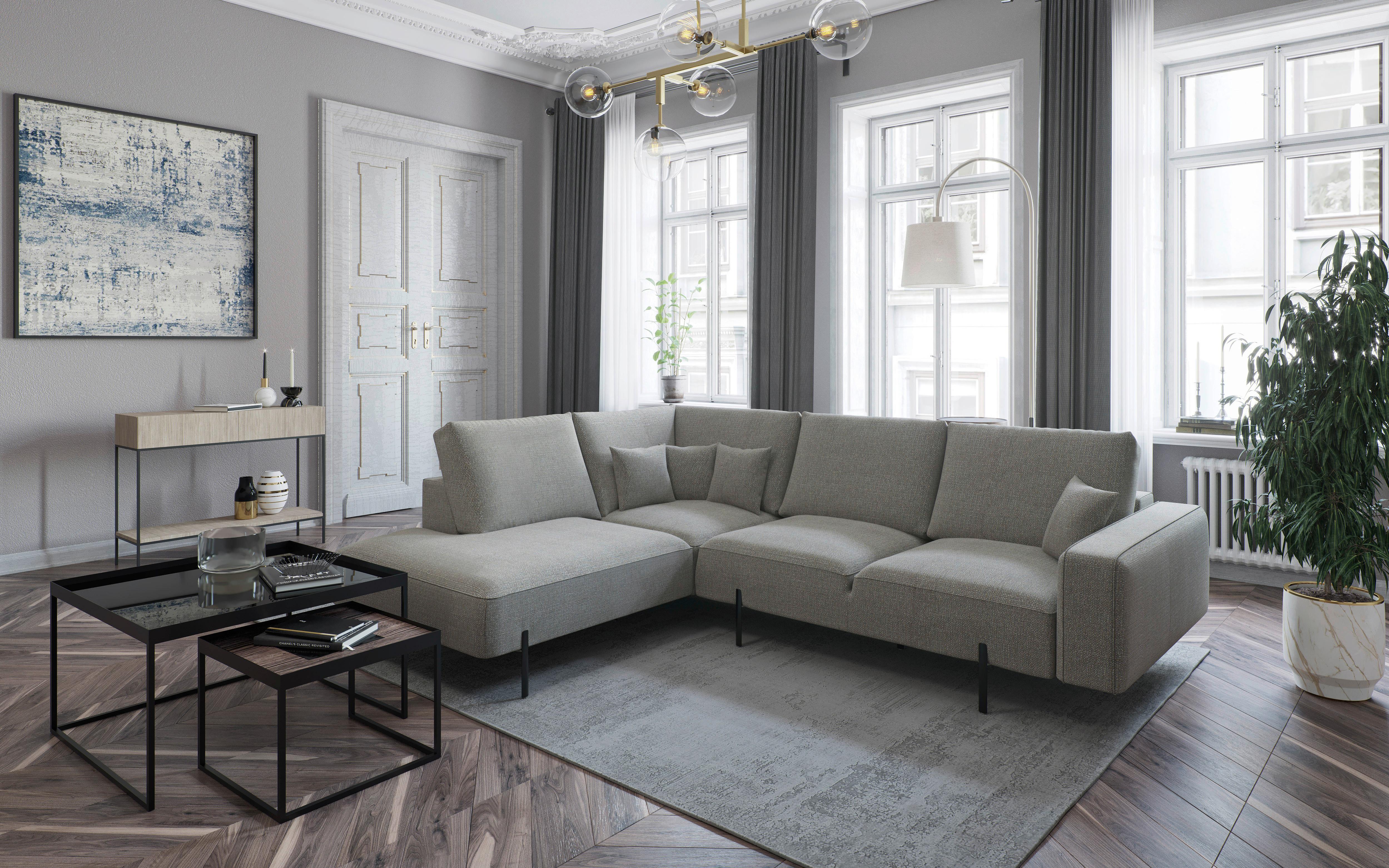 Ecksofa Celaya Hellbraun S: 223x280 cm - Hellbraun/Schwarz, Design, Textil (223/280/223cm) - Livetastic
