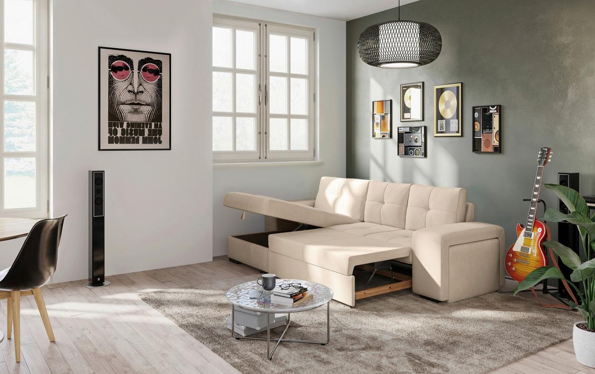 Eckschlafsofa Mattina Naturfarben S: 156x268 Cm - Schwarz/Naturfarben, MODERN, Textil (156/268cm) - MID.YOU