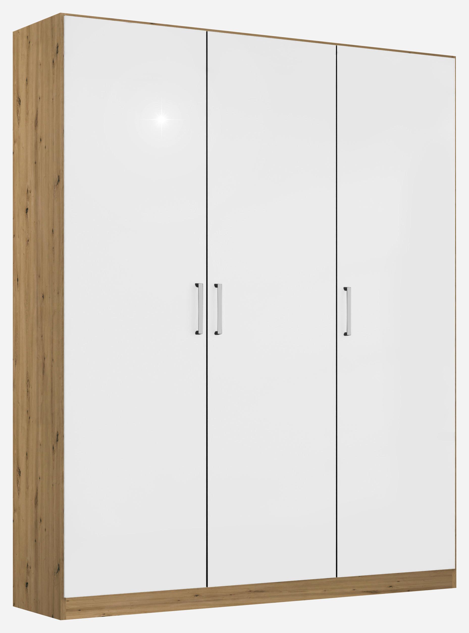 Drehtürenschrank 136 cm Berlin Eiche Dekor/Weiß - Weiß Hochglanz/Eiche Artisan, MODERN, Holzwerkstoff (136/210/54cm) - Rauch Möbel